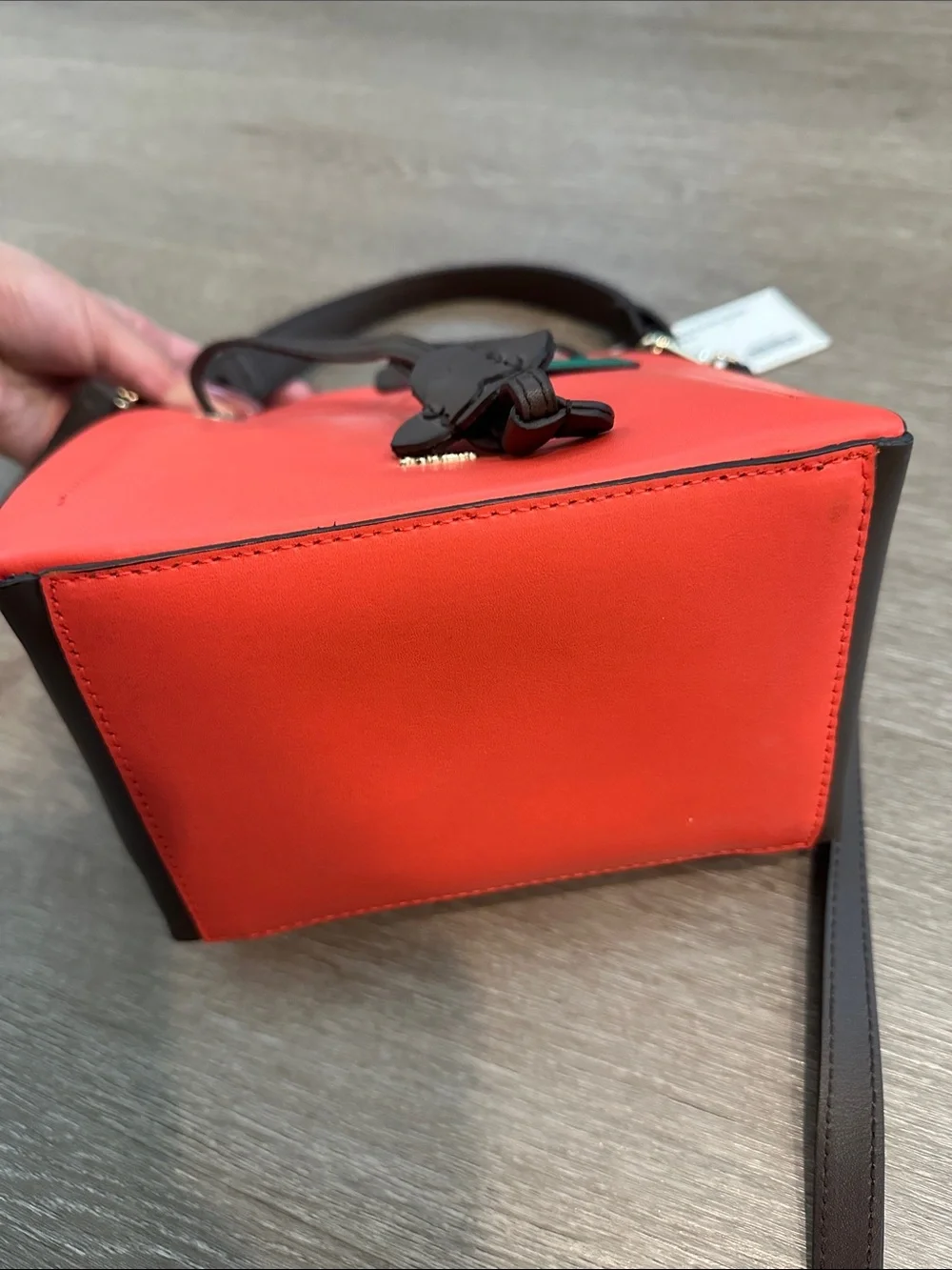 Furla Orange-Red Leather Crossbody with Green Leaf Accent brand new